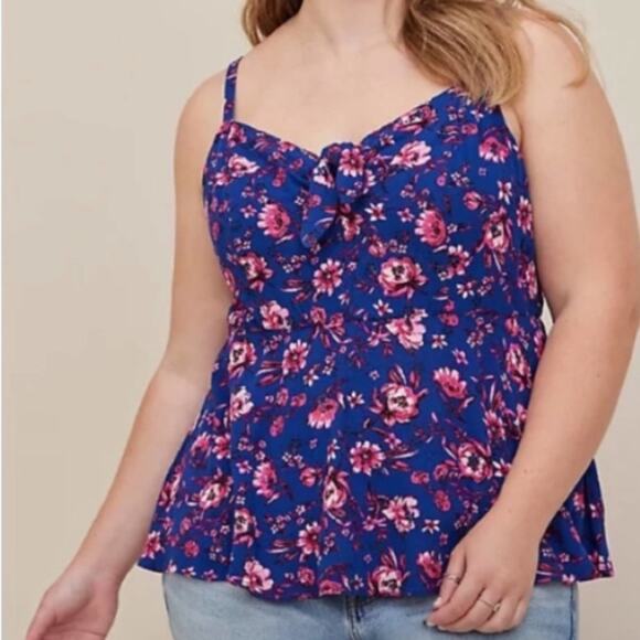 Torrid Floral Blue PEPLUM EYELET CAMI - Picture 1 of 7
